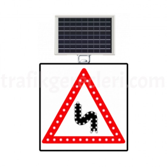 Güneş Enerjili Ledli Trafik Levhaları - Güneş Enerjili (Solar) Ledli Sola Devamlı Viraj 60x60 cm
