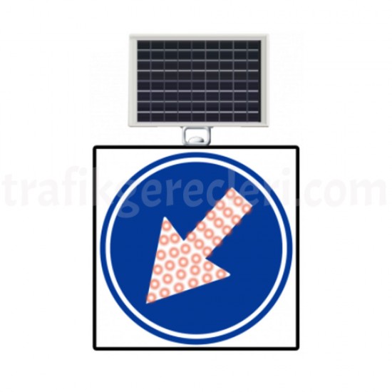 Güneş Enerjili Ledli Trafik Levhaları - Güneş Enerjili (Solar) Ledli Sola Mecburi Yön 60x60 cm