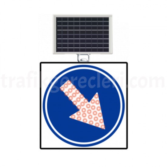 Güneş Enerjili Ledli Trafik Levhaları - Güneş Enerjili (Solar) Ledli Sağa Mecburi Yön 60x60 cm