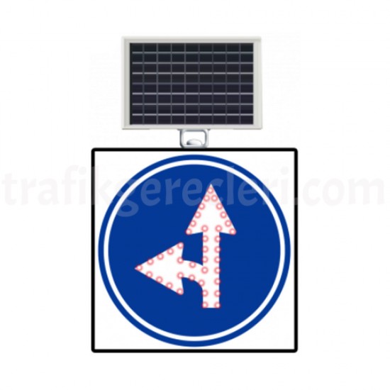 Güneş Enerjili Ledli Trafik Levhaları - Güneş Enerjili (Solar) Ledli İleri ve Sola Mecburi Yön Levhası 60x60 cm