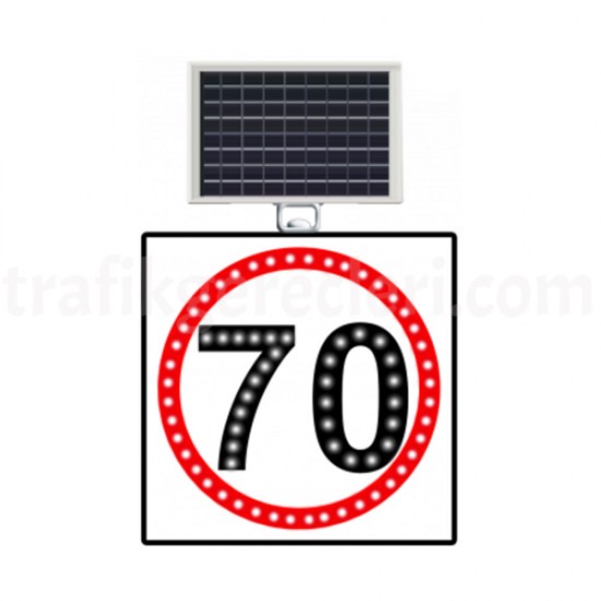 Güneş Enerjili Ledli Trafik Levhaları - Güneş Enerjili (Solar) Ledli Hız Limiti 70 km/h Levhası 60x60 cm