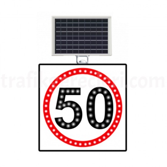 Güneş Enerjili Ledli Trafik Levhaları - Güneş Enerjili (Solar) Ledli Hız Limiti 50 km/h Levhası 60x60 cm