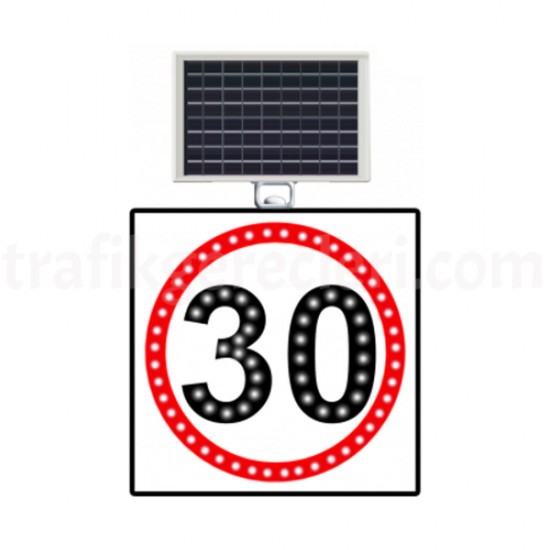 Güneş Enerjili Ledli Trafik Levhaları - Güneş Enerjili (Solar) Ledli Hız Limiti 30 km/h Levhası 60x60 cm