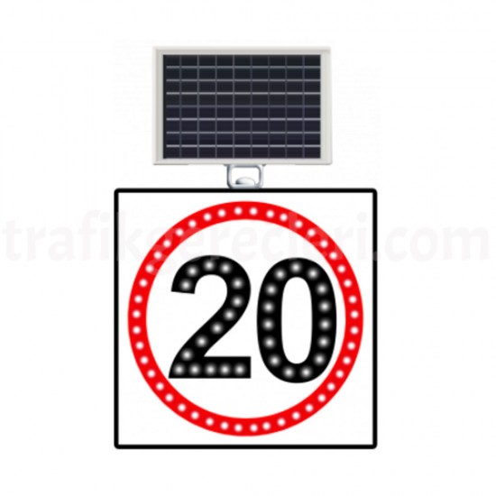 Güneş Enerjili Ledli Trafik Levhaları - Güneş Enerjili (Solar) Ledli Hız Limiti 20 km/h Levhası 60x60 cm