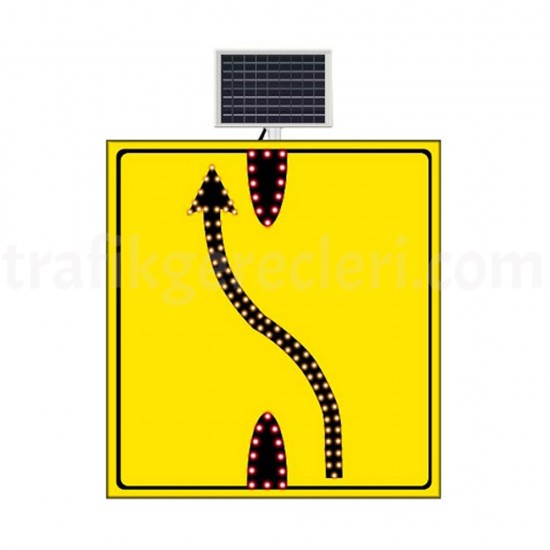 Güneş Enerjili Ledli Trafik Levhaları - Güneş Enerjili Şerit Aktarımı Sağ Yoldan Sol Yola Sarı Zemin