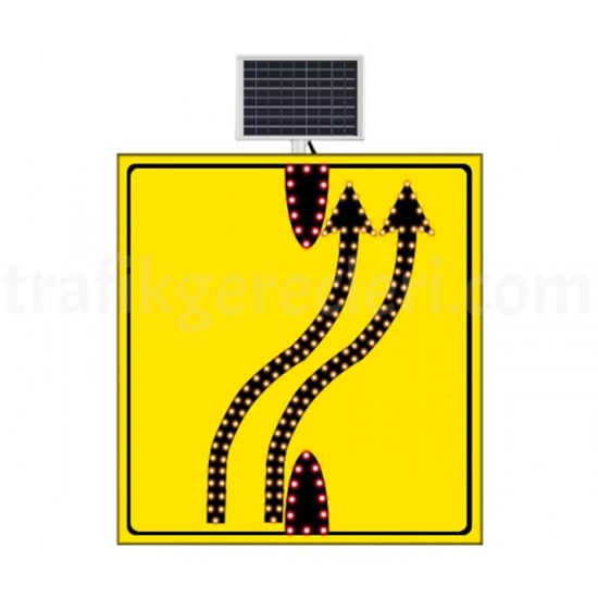 Güneş Enerjili Ledli Trafik Levhaları - Güneş Enerjili Şerit Aktarımı Çiftli Sol Yoldan Sağ Yola Sarı Zemin