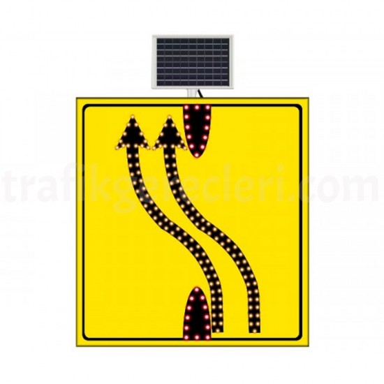 Güneş Enerjili Ledli Trafik Levhaları - Güneş Enerjili Şerit Aktarımı Çiftli Sağ Yoldan Sol Yola Sarı Zemin