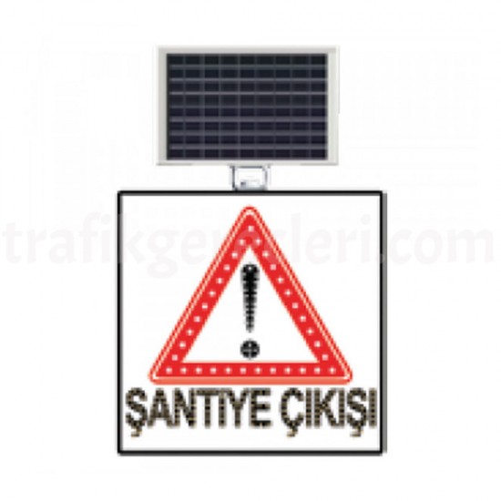 Güneş Enerjili Ledli Trafik Levhaları - Güneş Enerjili (Solar) Ledli Dikkat Şantiye Çıkışı Levhası 60x60 cm