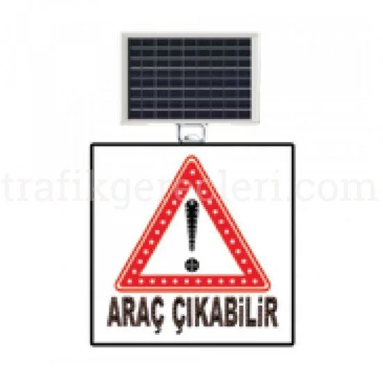 Güneş Enerjili Ledli Trafik Levhaları - Güneş Enerjili (Solar) Ledli Dikkat Araç Çıkabilir Levhası 60x60 cm