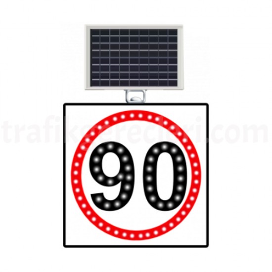 Güneş Enerjili Ledli Trafik Levhaları - Güneş Enerjili (Solar) Ledli Hız Limiti 90 km/h Levhası 60x60 cm