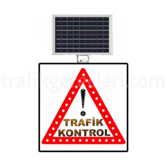 Güneş Enerjili Ledli Trafik Levhaları - Güneş Enerjili (Solar) Ledli Dikkat Trafik Kontrol Levhası 60x60 cm