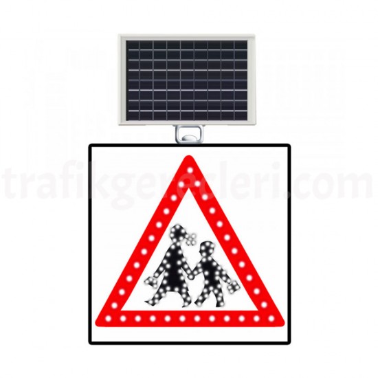 Güneş Enerjili Ledli Trafik Levhaları - Güneş Enerjili (Solar) Ledli Okul Geçidi Levhası 60x60 cm