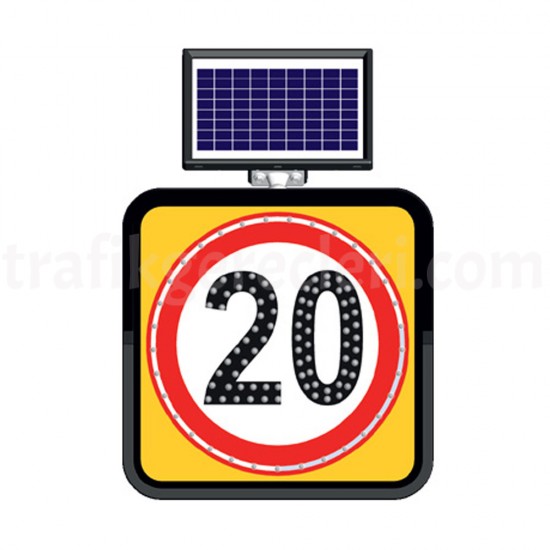 Güneş Enerjili Ledli Trafik Levhaları - Solar Ledli Yol Bakim Levhasi (60X60Cm) 20 Kmh