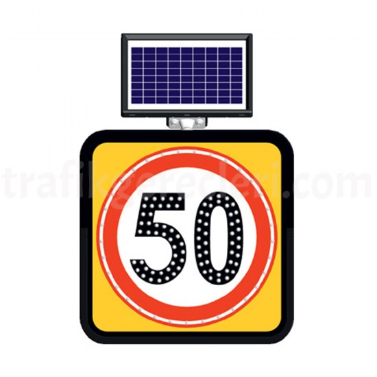 Güneş Enerjili Ledli Trafik Levhaları - Solar Ledli Yol Bakim Levhasi (60X60Cm) 50 Kmh