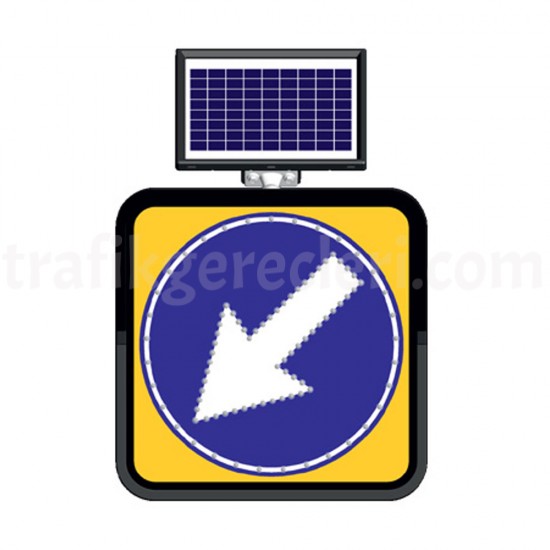 Güneş Enerjili Ledli Trafik Levhaları - Solar Ledli Yol Bakim Levhasi (60X60Cm) Sola Mecburi Yön