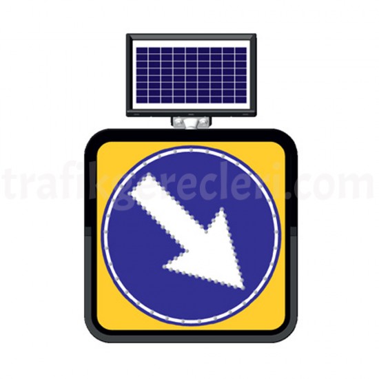 Güneş Enerjili Ledli Trafik Levhaları - Solar Ledli Yol Bakim Levhasi (60X60Cm) Sağa Mecburi Yön