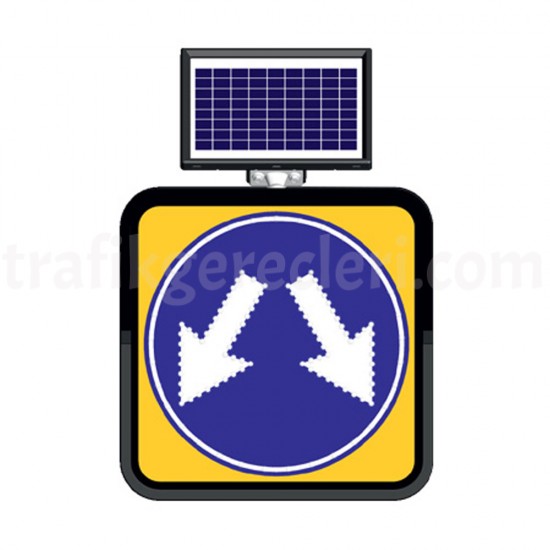 Güneş Enerjili Ledli Trafik Levhaları - Solar Ledli Yol Bakim Levhasi(60X60Cm) Çift Yönlü Yol