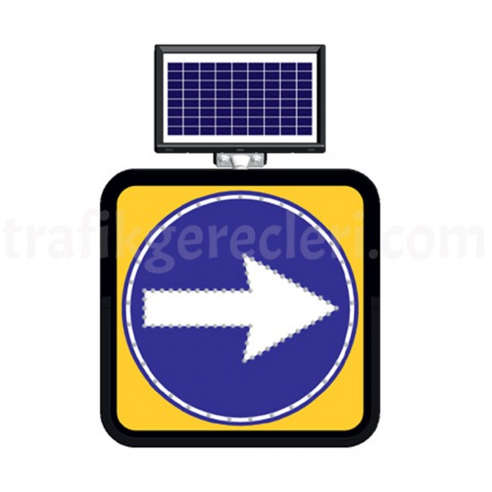 Güneş Enerjili Ledli Trafik Levhaları - Solar Ledli Yol Bakim Levhasi (60X60Cm) Sağdan Gidiniz