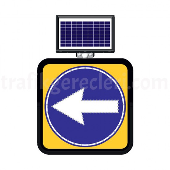 Güneş Enerjili Ledli Trafik Levhaları - Solar Ledli Yol Bakim Levhasi (60X60Cm) Soldan Gidiniz
