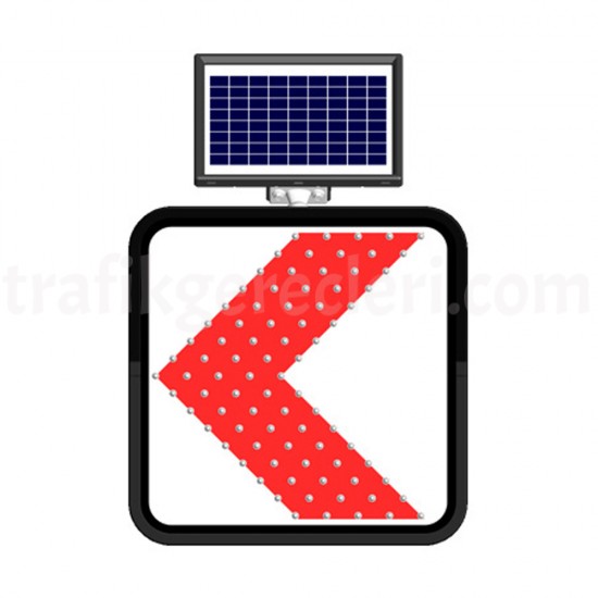 Güneş Enerjili Ledli Trafik Levhaları - Solar Flaşörlü Ledli Trafik Levhasi (60X60Cm) Sola Viraj