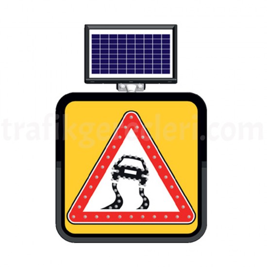 Güneş Enerjili Ledli Trafik Levhaları - Solar Ledli Yol Bakim Levhasi (60X60Cm) Kaygan Yol