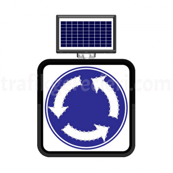 Güneş Enerjili Ledli Trafik Levhaları - Solar Flaşörlü Ledli Trafik Levhasi (60X60Cm) Dönel Kavşak