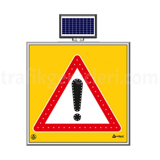 Güneş Enerjili Ledli Trafik Levhaları - Solar Ledli Yol Bakim Levhasi(100X100Cm) Dikkat