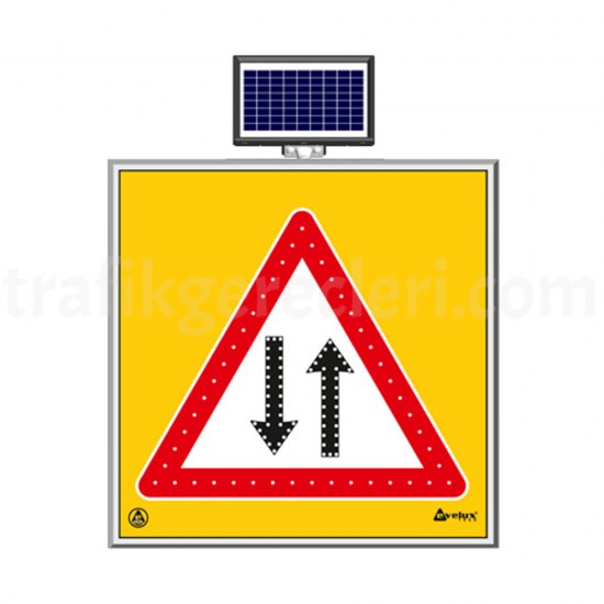 Güneş Enerjili Ledli Trafik Levhaları - Solar Ledli Yol Bakim Levhasi (100X100Cm) Çift Yön