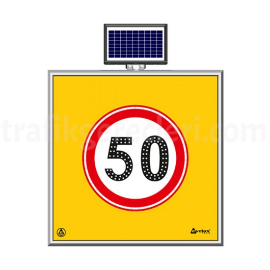 Güneş Enerjili Ledli Trafik Levhaları - Solar Ledli Yol Bakim Levhasi(100X100Cm) 50 Kmh