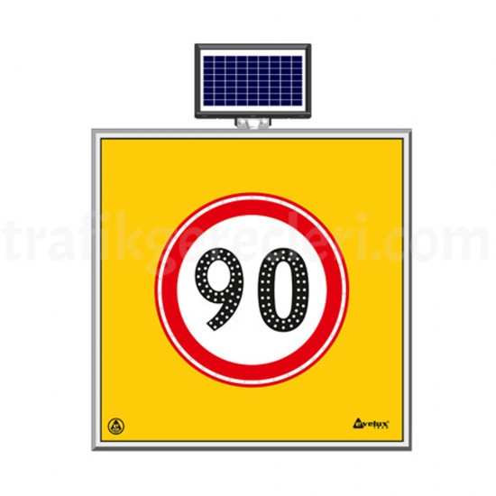Güneş Enerjili Ledli Trafik Levhaları - Solar Ledli Yol Bakim Levhasi (100X100Cm) 90 Kmh