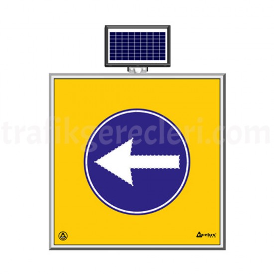 Güneş Enerjili Ledli Trafik Levhaları - Solar Ledli Yol Bakim Levhasi(100X100Cm) Soldan Gidiniz