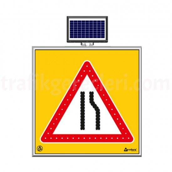 Güneş Enerjili Ledli Trafik Levhaları - Solar Ledli Yol Bakim Levhasi(100X100Cm) Sağdan Daralan Yol