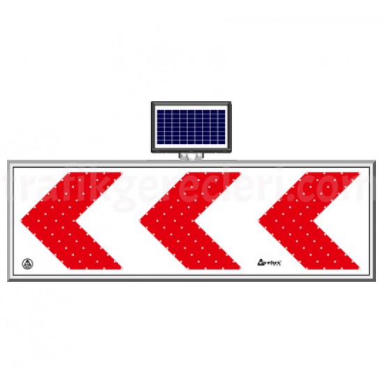 Güneş Enerjili Ledli Trafik Levhaları - Solar Ledli Yol Bakim Levhasi (50X150Cm) Sola Tehlikeli Viraj