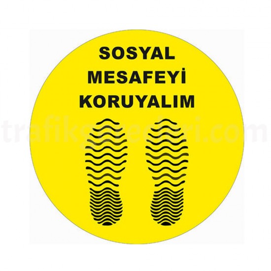 Yer İşaretleme Bantları - Sosyal Mesafeyi Koruyalım Ayak İzi Dalgalı Yer Etiketi 30 cm