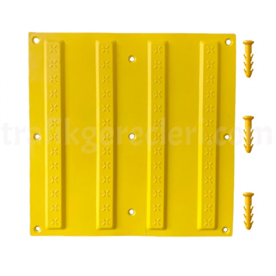 Hissedilebilir Yürüme Yüzeyleri - 30x30 cm Sarı Termoplastik Poliüretan (TPU) Kılavuz Yüzey (Ekonomik) + 9 Adet Kama Vida