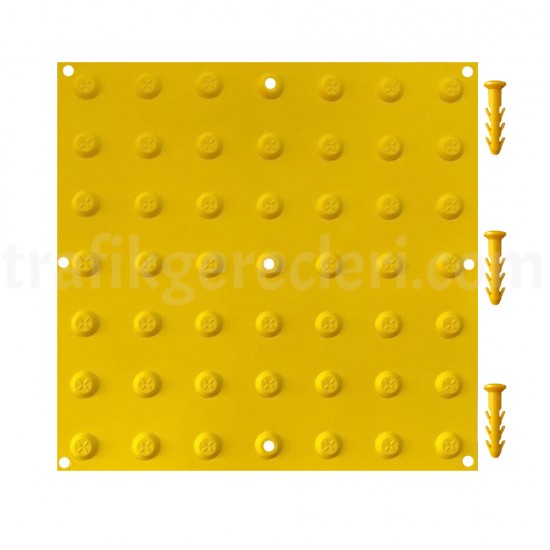 Hissedilebilir Yürüme Yüzeyleri - 40x40 cm Sarı Termoplastik Poliüretan (TPU) Uyarıcı Yüzey (Ekonomik) + 9 Adet Kama Vida