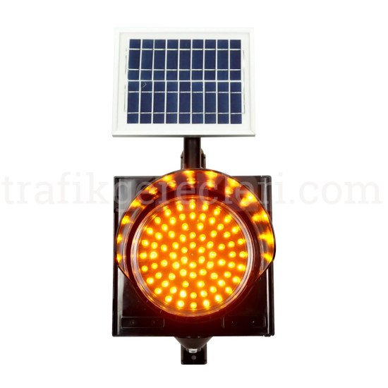 Akıllı Trafik Sistemleri - 200 mm Ledli Güneş Enerjili Flaşör Siyah Standart Sarı