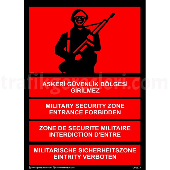 Yasaklayıcı Levhalar - Askeri Güvenlik Bölgesi Girilmez Uyarı Levhası 25x35 cm