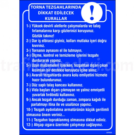 Bilgilendirici Levhalar - Torna Tezgahlarında Dikkat Edilecek Kurallar Levhası 25x35 cm