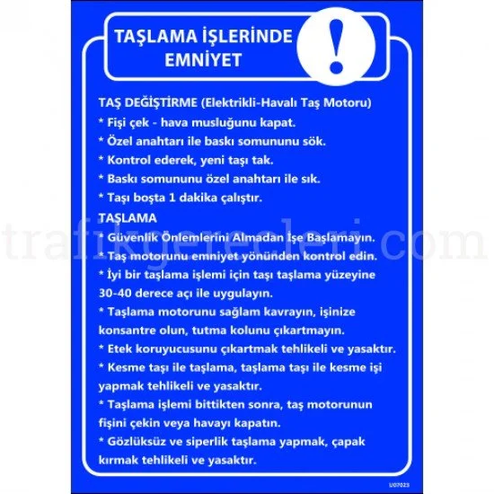 Bilgilendirici Levhalar - Taşlama İşlerinde Emniyet Levhası 25x35 cm