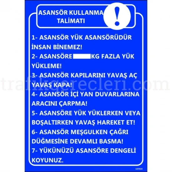 Bilgilendirici Levhalar - Asansör Kullanma Talimatı Levhası 25x35 cm