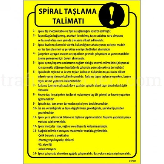 Bilgilendirici Levhalar - Spiral Taşlama Talimatı Levhası 25x35 cm