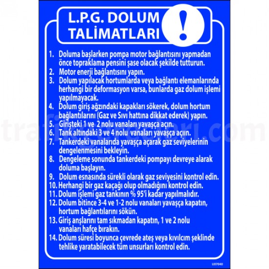 Bilgilendirici Levhalar - L.P.G Dolum Talimatları Levhası 25x35 cm