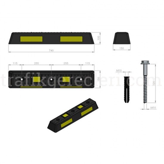 Otopark Araç Stoperi - Kauçuk Otopark Araç Durdurucu 74 cm