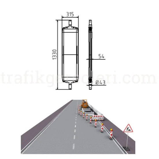 Güvenlik Bariyerleri - Onarım Yaklaşım Levhası Trafik Paneli Beyaz K25 Ağırlık Tabanlı + Flaşörlü