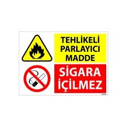 Tehlikeli Parlayıcı Madde Sigara İçilmez Uyarı Levhası 25x35 cm