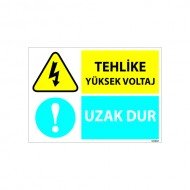 Tehlike Yüksek Voltaj Uzak Dur Uyarı Levhası 25x35 cm