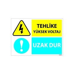 Tehlike Yüksek Voltaj Uzak Dur Uyarı Levhası 25x35 cm