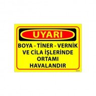 Boya - Tiner - Vernik Ve Cila İşlerinde Ortamı Havalandır Uyarı Levhası 25x35 cm