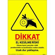 El Kesilme Riski Dönen Kesici Parçalar Ciddi Yaralanmalar Ve Kesilmelere Neden Olabilir. Uzak Dur Yaklaşma.  Levhası 25x35 cm
